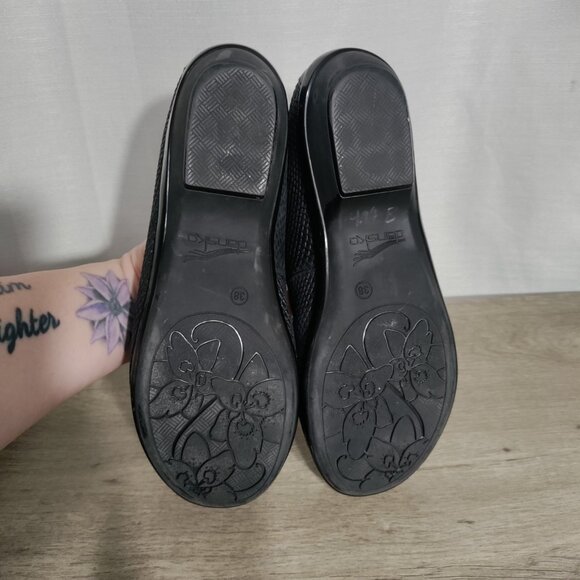 Dansko Oksana Leather Snakeskin Embossed Size 38 US 8 Black Shoes Loafer - Picture 5 of 10